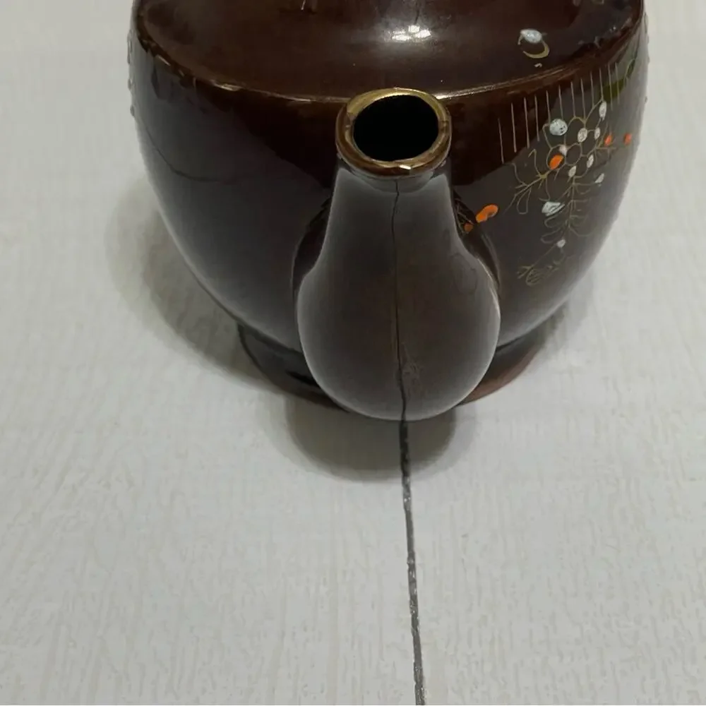 Vintage Hand Painted Japan Brown Floral Ceramic Teapot